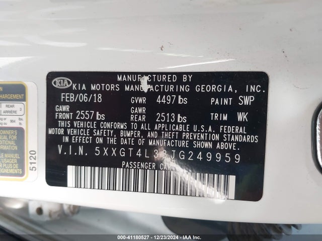 KIA Optima Lx 2018 5XXGT4L33JG249959 Image 9