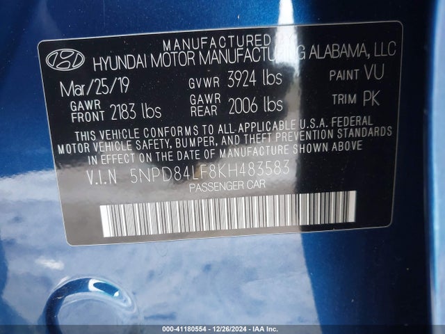 Hyundai ELANTRA SEL 2019 5NPD84LF8KH483583 Image 9