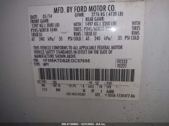 Ford EXPLORER XLT 2014 1FM5K7D82EGC57695 Image 9