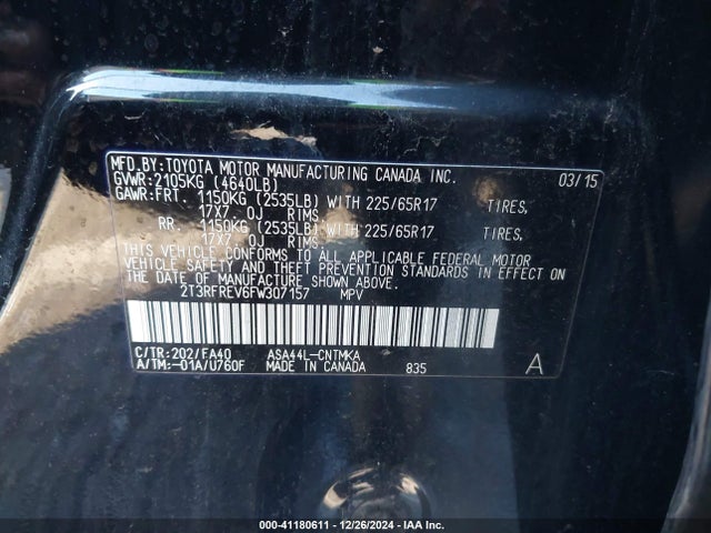Toyota Rav4 Xle 2015 2T3RFREV6FW307157 Image 9