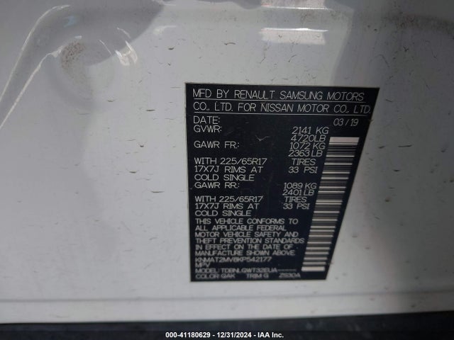 Nissan ROGUE SV 2019 KNMAT2MV8KP542177 Image 9