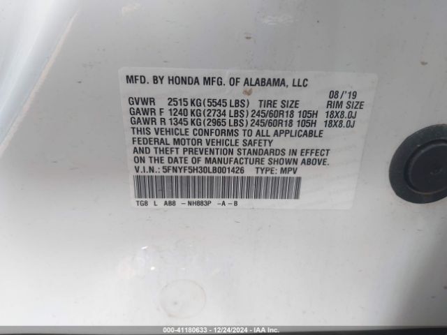 5FNYF5H30LB001426 Honda Pilot 2wd Ex