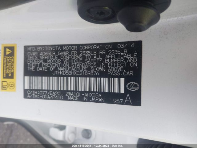 JTHKD5BHXE2189876 Lexus CT 200H
