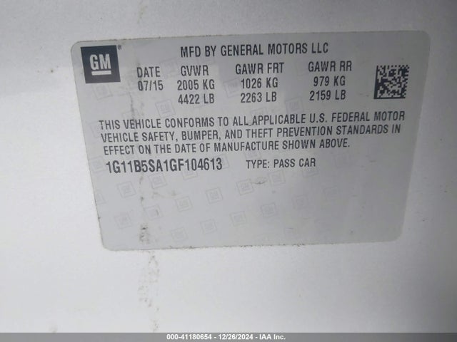 Chevrolet Malibu Limited Ls 2016 1G11B5SA1GF104613 Image 9