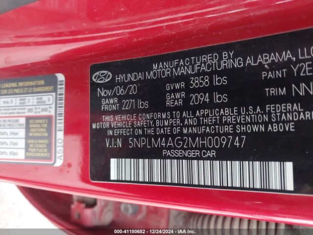 5NPLM4AG2MH009747 Hyundai ELANTRA SEL
