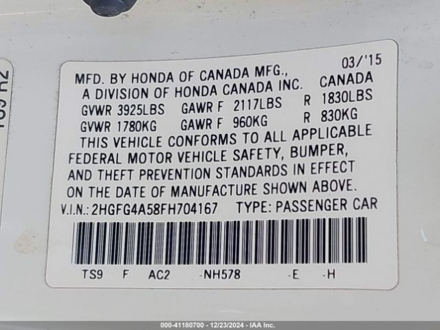 2HGFG4A58FH704167 Honda CIVIC SI