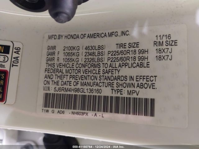 5J6RM4H98GL136160 Honda Cr-v Touring