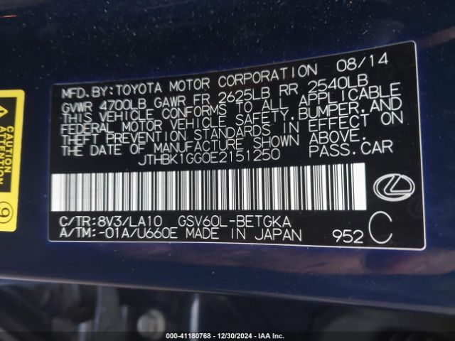 JTHBK1GG0E2151250 Lexus ES 350