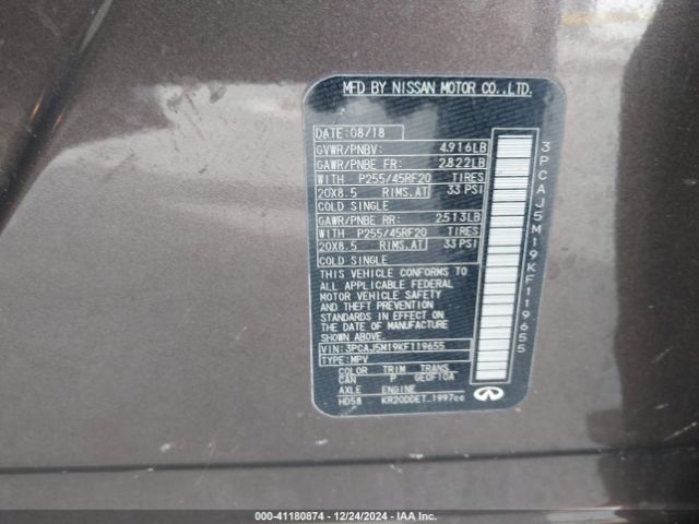3PCAJ5M19KF119655 Infiniti Qx50 Essential