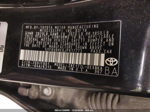 5YFBURHE6JP817773 Toyota COROLLA LE