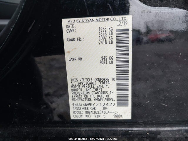 1N4BL4BV9LC212422 Nissan Altima S Fwd