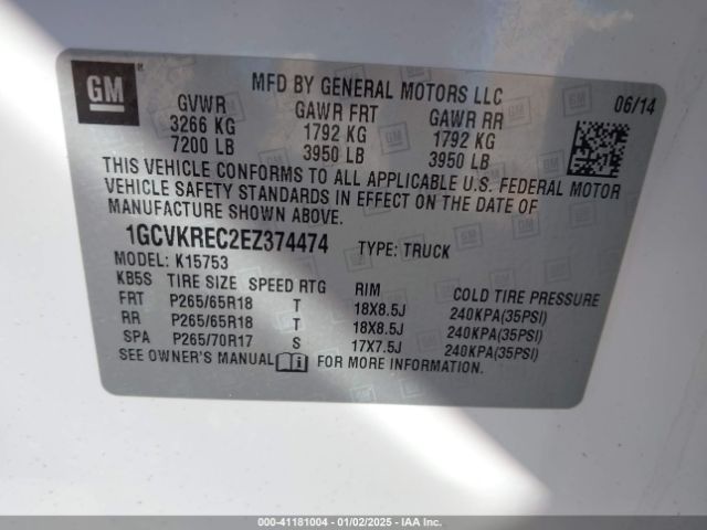 1GCVKREC2EZ374474 Chevrolet Silverado 1500 2lt
