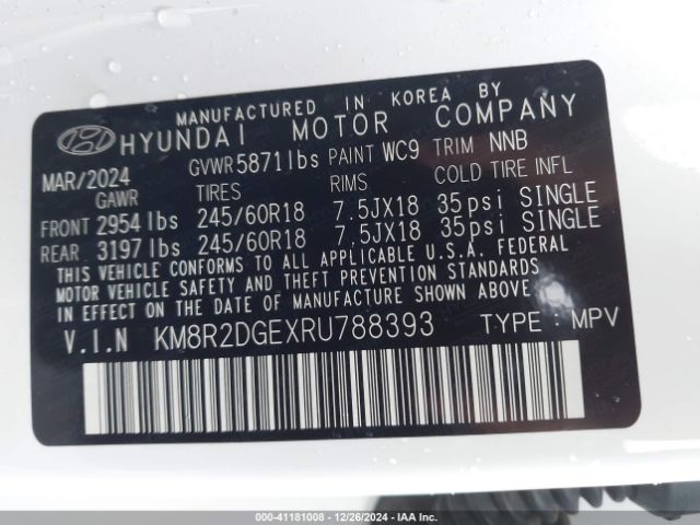 KM8R2DGEXRU788393 Hyundai Palisade Sel