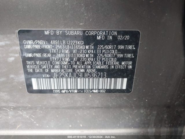 JF2SKAJC9LH536213 Subaru Forester Premium