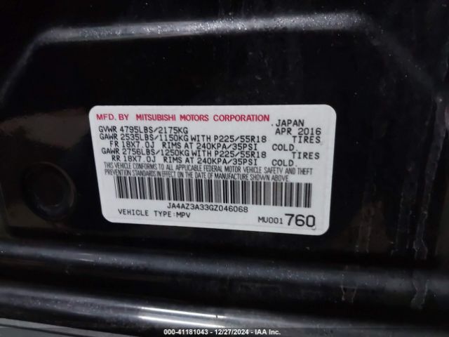JA4AZ3A33GZ046068 Mitsubishi Outlander Sel