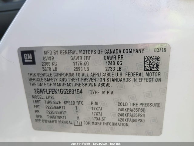 Chevrolet EQUINOX LT 2016 2GNFLFEK1G6289154 Image 9