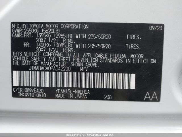 JTMABACA0PA042200 Toyota Bz4x Limited