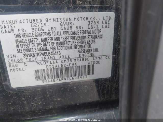 3N1AB7AP4EL645413 Nissan SENTRA SV