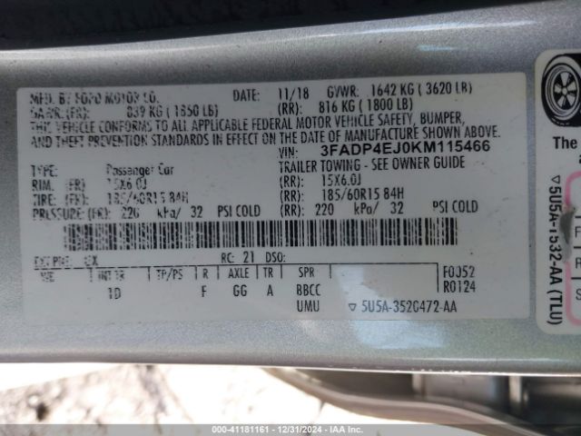 3FADP4EJ0KM115466 Ford FIESTA SE