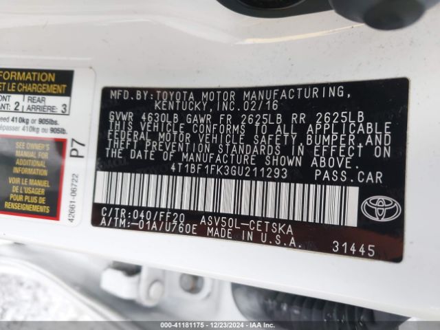 4T1BF1FK3GU211293 Toyota CAMRY SE