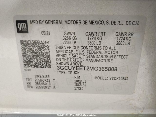 3GCUYEET2MG365808 Chevrolet Silverado 1500 4wd  Short Bed Rst