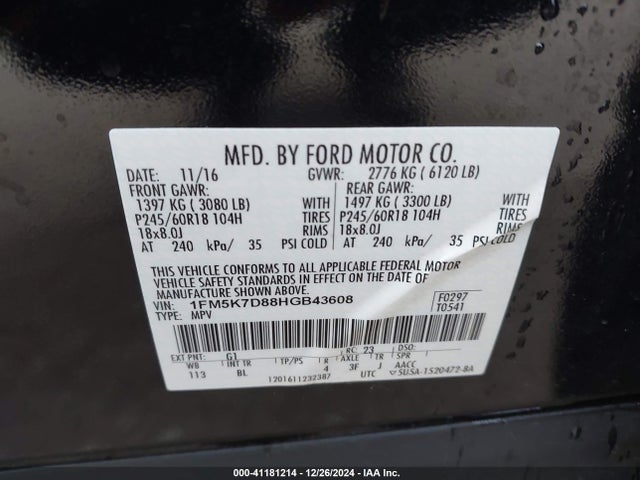 Ford EXPLORER XLT 2017 1FM5K7D88HGB43608 Image 9