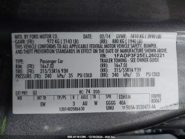 Ford FOCUS SE 2014 1FADP3F25EL260221 Image 9