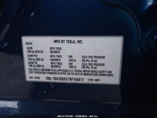 7SAYGDEE7RF184817 Tesla Model Y Long Range Dual Motor All-wheel Drive