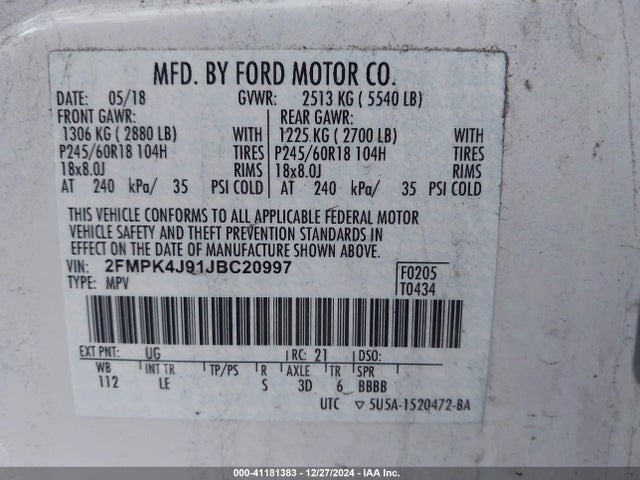 Ford EDGE SEL 2018 2FMPK4J91JBC20997 Image 9