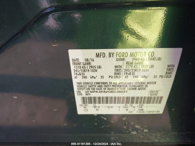 2FMPK3K82GBC38031 Ford Edge Titanium