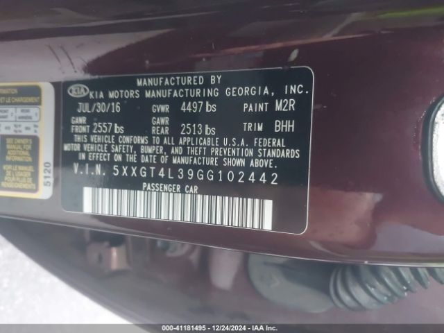 5XXGT4L39GG102442 KIA Optima Lx