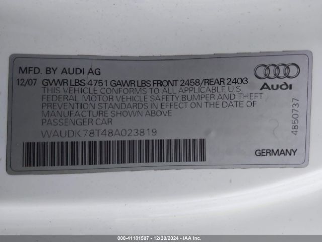 2008 AUDI A5 WAUDK78T48A023819 Photo 8