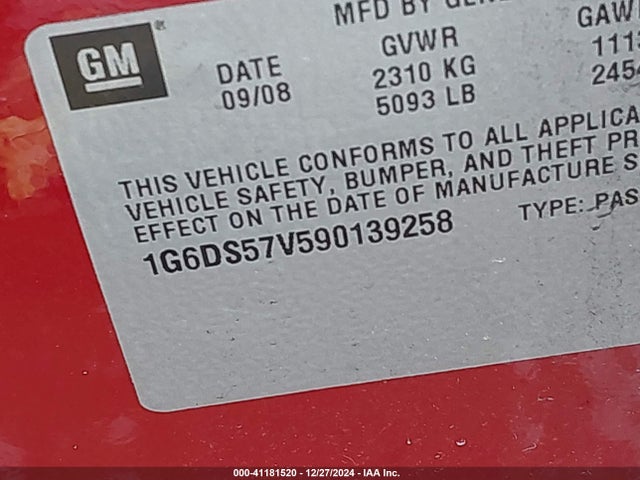 2009 CADILLAC CTS 1G6DS57V590139258 Photo 8