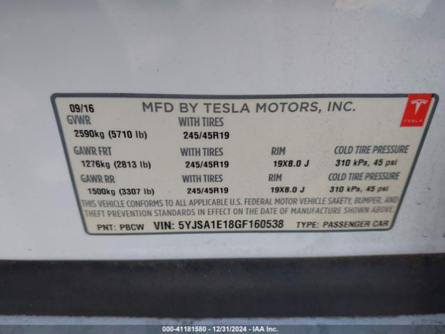 5YJSA1E18GF160538 Tesla Model S 60/70/75/85