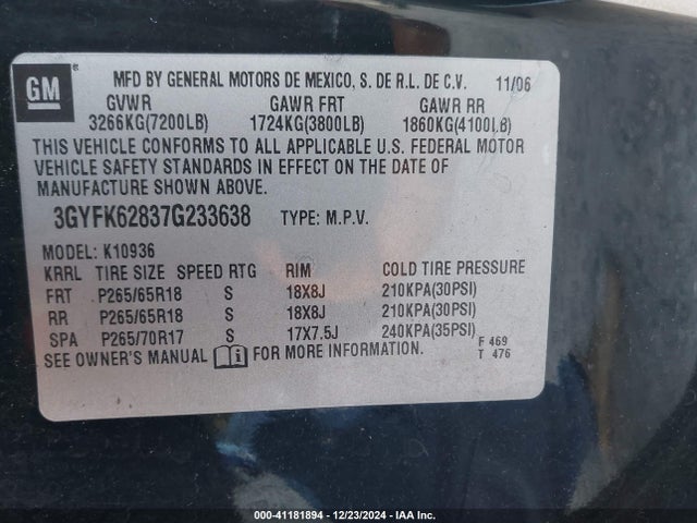2007 CADILLAC ESCALADE EXT 3GYFK62837G233638 Photo 8