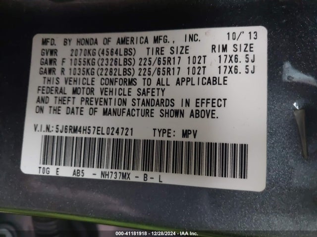 Honda CR-V EX 2014 5J6RM4H57EL024721 Image 9
