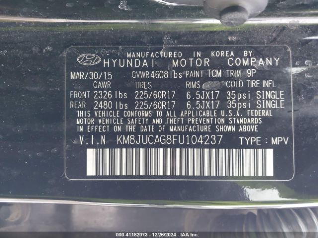 KM8JUCAG8FU104237 Hyundai TUCSON SE