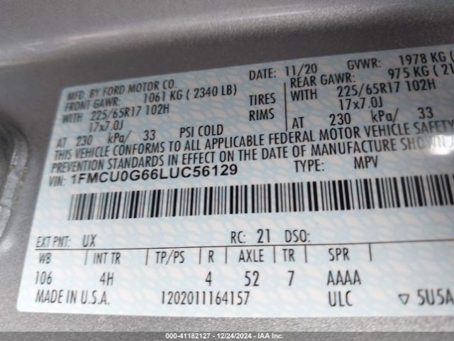 1FMCU0G66LUC56129 Ford ESCAPE SE