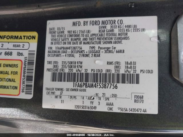 1FA6P8AM4F5387756 Ford Mustang V6