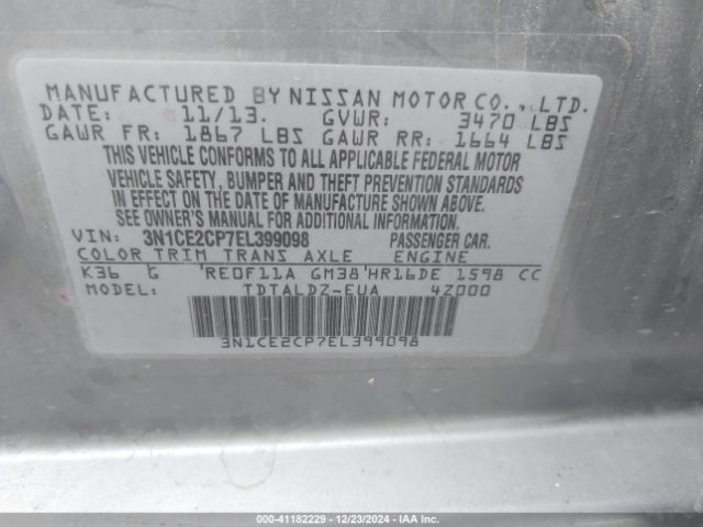 3N1CE2CP7EL399098 Nissan Versa Note Sv