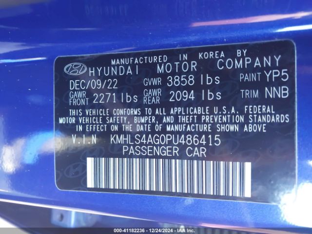 KMHLS4AG0PU486415 Hyundai ELANTRA SEL