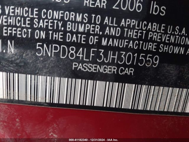 5NPD84LF3JH301559 Hyundai ELANTRA SEL