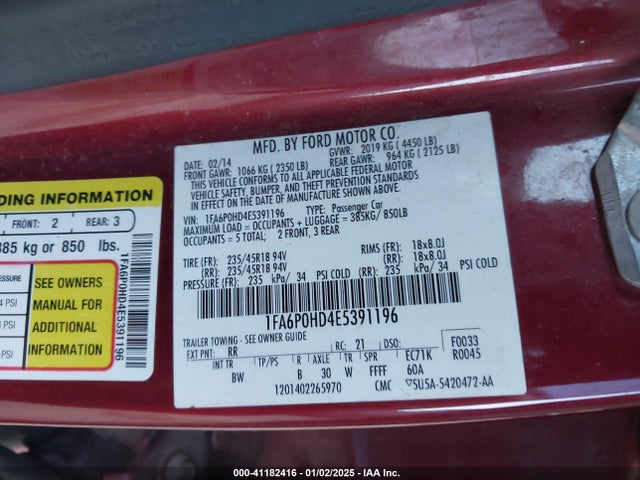 Ford FUSION SE 2014 1FA6P0HD4E5391196 Image 9