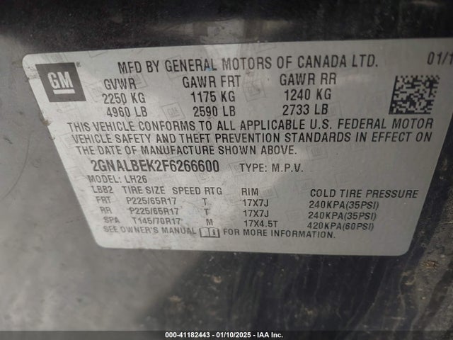 Chevrolet EQUINOX 1LT 2015 2GNALBEK2F6266600 Image 9