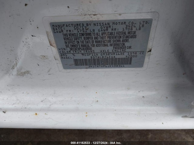 3N1CN7AP6JK408566 Nissan Versa 1.6 Sv