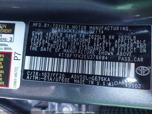 Toyota CAMRY SE 2014 4T1BF1FK2EU376684 Image 9