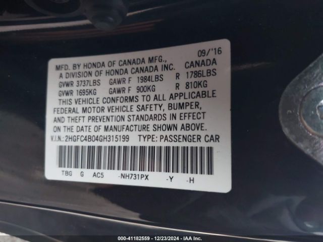 2HGFC4B04GH315199 Honda Civic Lx-p
