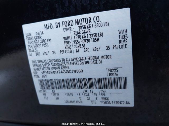 1FM5K8HT4GGC79589 Ford Explorer Platinum
