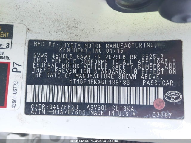 Toyota CAMRY SE 2016 4T1BF1FKXGU189485 Image 9