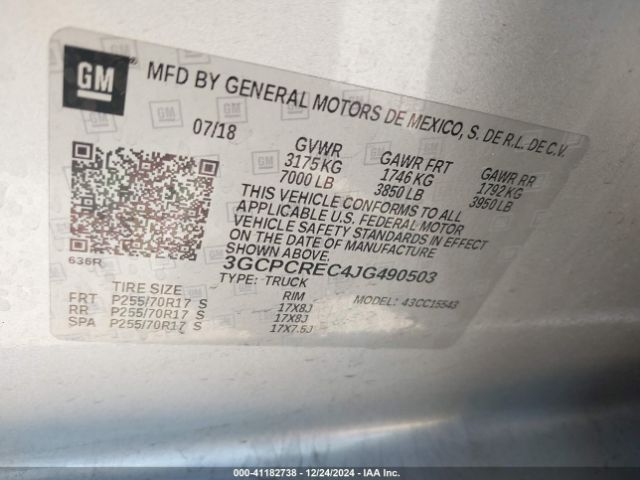 3GCPCREC4JG490503 Chevrolet Silverado 1500 1lt